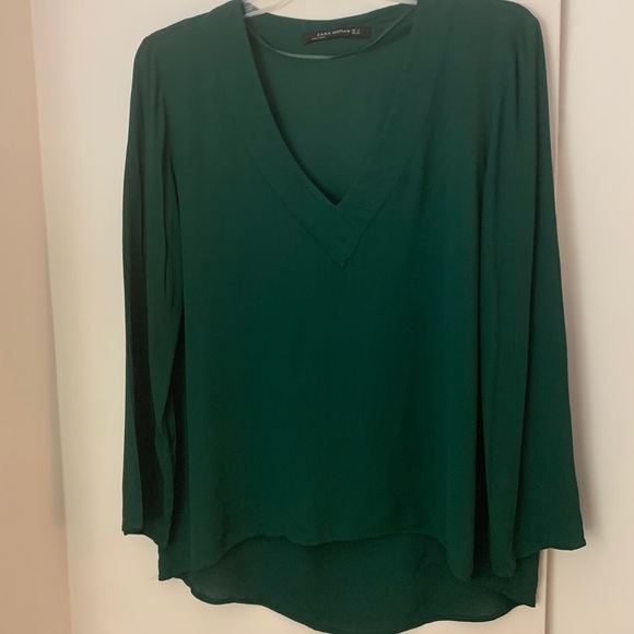 Zara Dark Green V-Neck Long Sleeve Blouse - Picture 7 of 9
